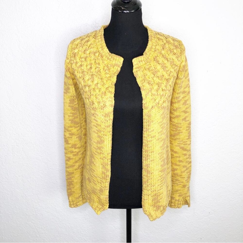 Anthropologie Sparrow gold brown mixed knit open front cardigan size Small